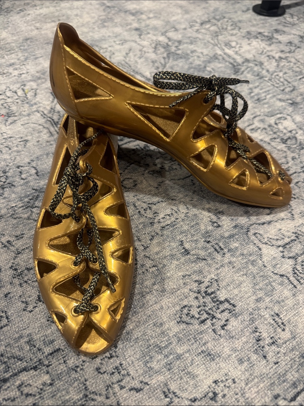 Marc by Marc Jacob’s Gold Cutout Lace-Up Jelly Flats | Metallic Gladiator Style